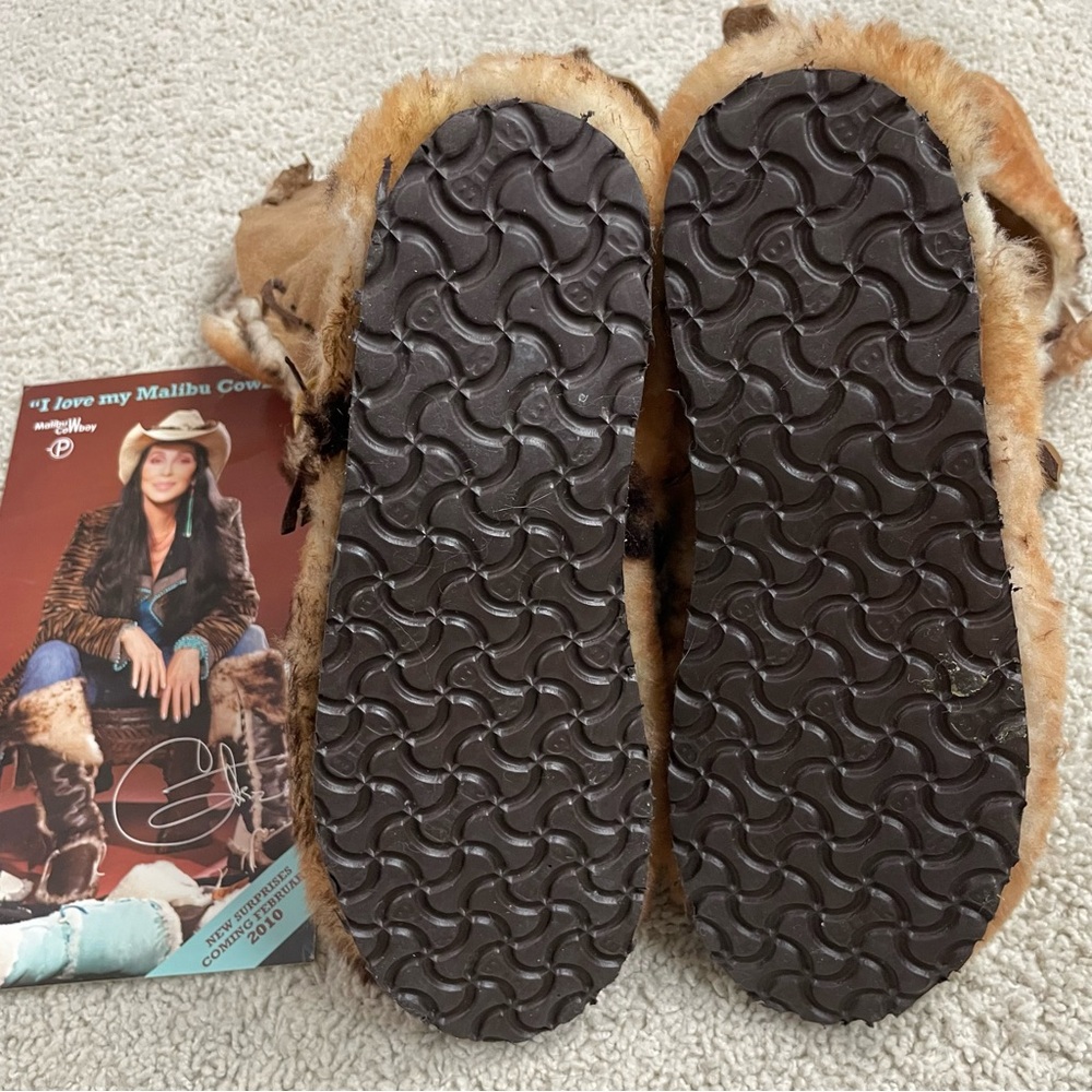 VINTAGE Womens SHEEPSKIN Beige & Brown MALIBU Fur WESTERN Native COWBOY BOOTS  9 - Picture 5 of 7